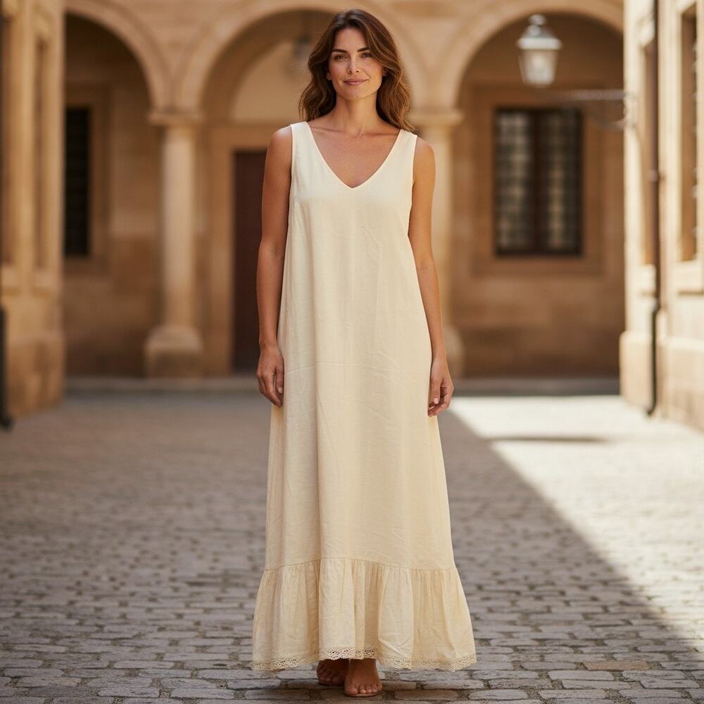 April Cornell for Modern Prairie Size M Cotton Eden Slip Dress Relaxed Ruffled